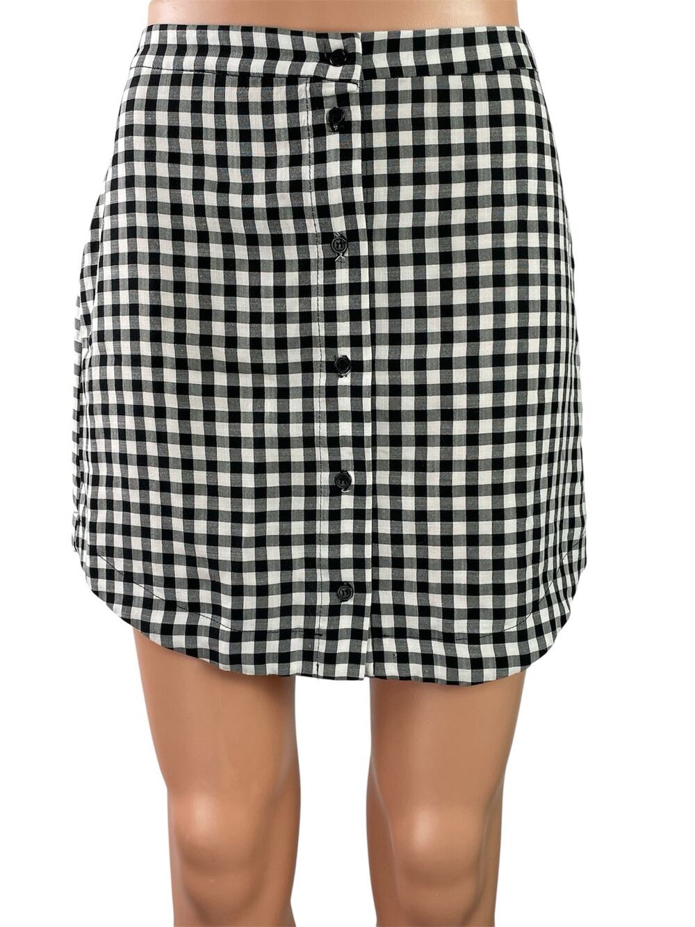 Topshop Women's Black Gingham Check Button Down High Waist Pencil Mini Skirt 4